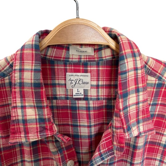 J. Crew Men’s Cotton-Hemp Blend Twill Plaid Shirt in Red/Tan/Blue Size L - Picture 3 of 6